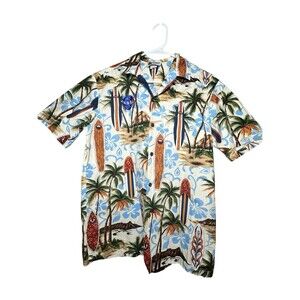 ALOHA REPUBLIC MENS SHIRT SZ M VTG SURFBOARDS PALM TREES NASA LOGO